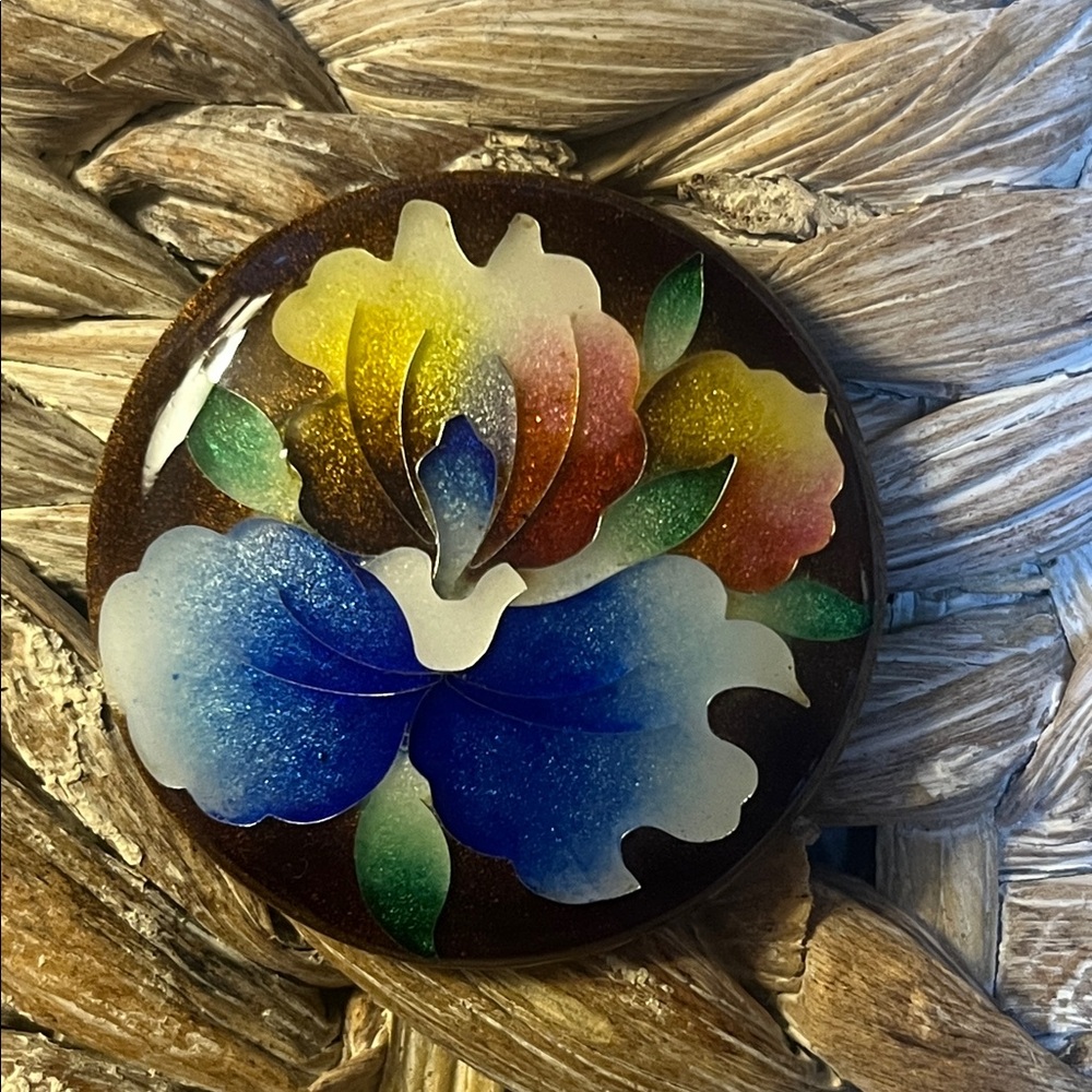 Floral Glass Art‎ Piece with Vibrant Colors